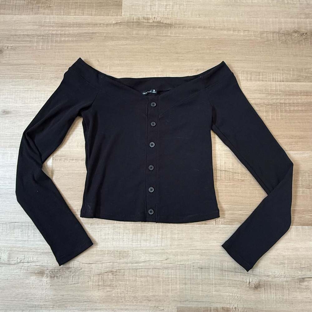 Abercrombie & Fitch Ribbed Off Shoulder Button-Front Long Sleeve Top Size M